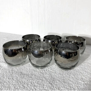 Vitreon Queen's Lusterware Silver Fade Roly Poly  Silver Ombre Glasses x6